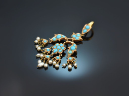 Around 1900! Large Victorian pendant with turquoise and...
