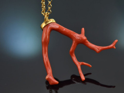 Boho style! Large coral branch pendant with long silver...