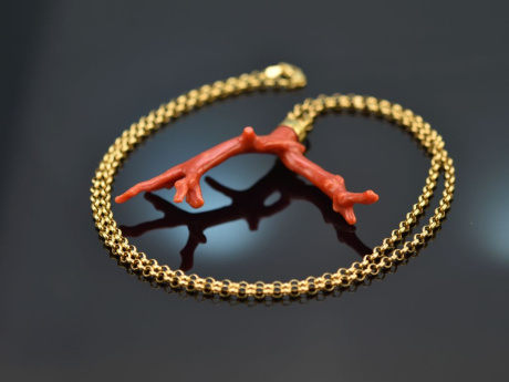 Boho Style! Gro&szlig;er Korallen Ast Anh&auml;nger mit langer Kette Silber 925 vergoldet