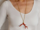 Boho Style! Gro&szlig;er Korallen Ast Anh&auml;nger mit langer Kette Silber 925 vergoldet