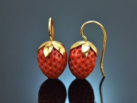 Coral Strawberries! Besonders große Korallen Erdbeer Ohrringe Silber 925 vergoldet