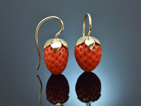 Coral Strawberries! Groe Korallen Erdbeer Ohrringe Gold 585