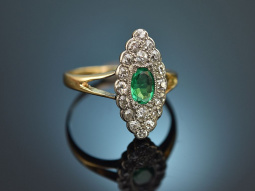 Um 1910! Marquise Ring mit Smaragd und Altschliff...
