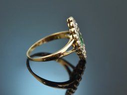 Um 1910! Marquise Ring mit Smaragd und Altschliff...