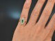 Um 1910! Marquise Ring mit Smaragd und Altschliff Diamanten Gold 750