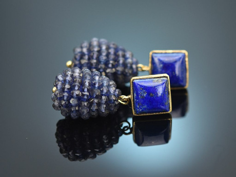 Deep Ocean! Tropfen Ohrringe Iolith Lapislazuli Silber 925