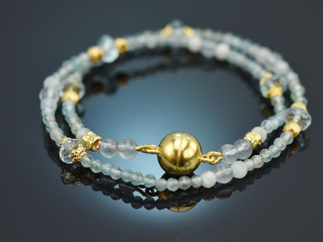 Fancy Blue! Double-row fancy bracelet with aquamarine and apatite silver 925 gold-plated