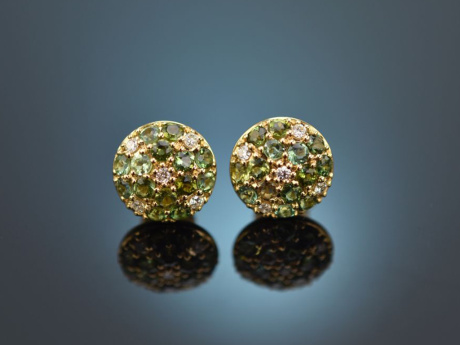 Sparkling Green! Ohrringe mit Turmalinen und Diamanten Gold 750