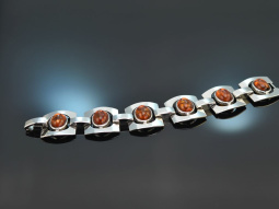 Around 1980! Large bracelet with amber stones silver 835