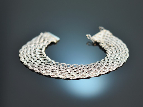 Around 1980! Simple woven bracelet in 585 white gold