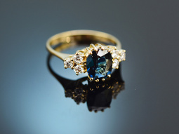 Around 1990! Fine sapphire diamond ring 750 gold
