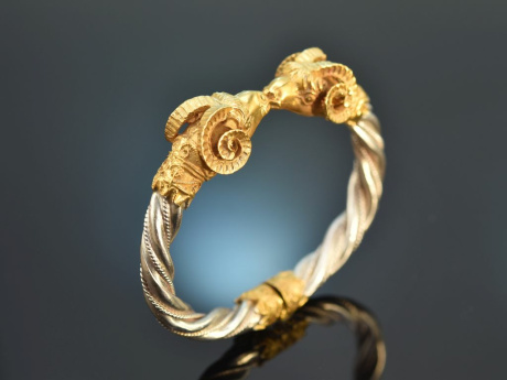 Around 1980! Extravagant vintage rams head bangle silver 925 gold-plated
