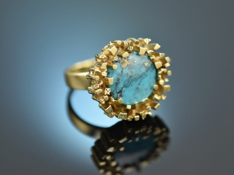 Around 1965! Chic statement ring with turquoise gold 585