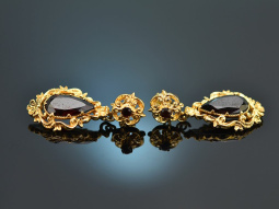 Around 1960! Beautiful large drop earrings with gold 375...