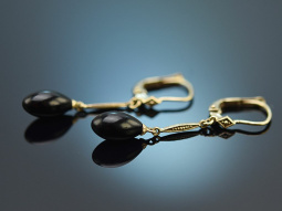 Um 1950! Vintage Ohrringe mit Onyx Tropfen Gold 585