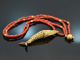 Around 1970! Filigree fish pendant with coral chain gold-plated silver