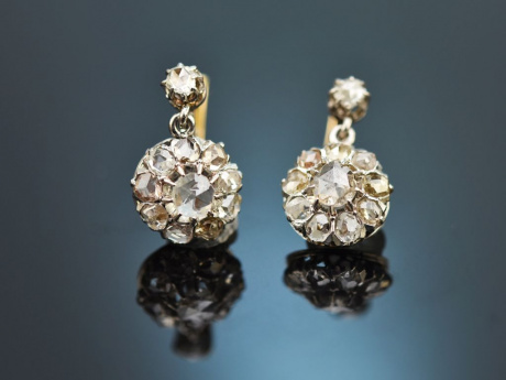 Um 1900! Historische Ohrringe mit Diamantrosen Gold 750 und Silber