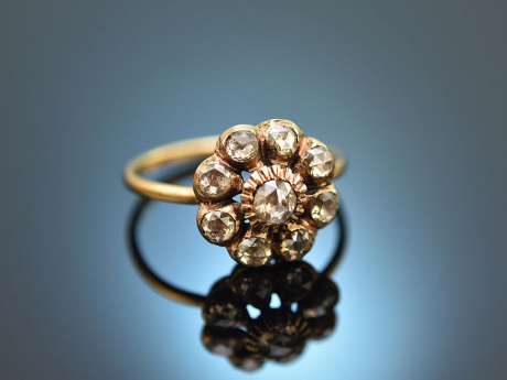 England um 1890! Historischer Ring mit Diamantrosen Gold 15 ct