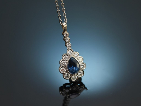 Classy Blue! Anh&auml;nger mit Kette Saphir Diamanten Wei&szlig;gold 585