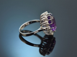 Um 1970! Schicker Vintage Amethyst Ring mit Diamanten...