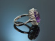 Um 1970! Schicker Vintage Amethyst Ring mit Diamanten Wei&szlig;gold 750