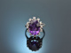 Um 1970! Schicker Vintage Amethyst Ring mit Diamanten Wei&szlig;gold 750