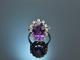 Um 1970! Schicker Vintage Amethyst Ring mit Diamanten Wei&szlig;gold 750