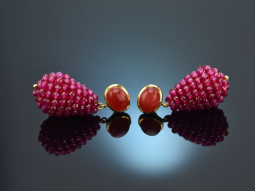 Fabulous Red! Tropfen Ohrringe roter und Pink Achat Silber 925 vergoldet