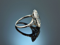 Um 1920! Art Deco Platin Ring mit Aquamarin und Altschliff Diamanten