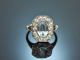 Um 1920! Art Deco Platin Ring mit Aquamarin und Altschliff Diamanten