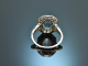 Um 1920! Art Deco Platin Ring mit Aquamarin und Altschliff Diamanten