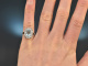 Um 1920! Art Deco Platin Ring mit Aquamarin und Altschliff Diamanten