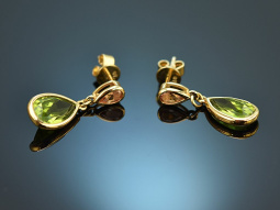 Feine Ohrringe mit Peridot und Imperial Topas Gold 750