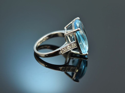 Sensationeller Ring mit Blautopas und Diamanten Wei&szlig;gold 750