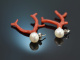 From Italy! Coral branch earrings with cultured pearls silver 925
