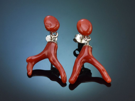 Sch&ouml;nes Rot! H&uuml;bsche Korallen Ast Ohrringe Silber 925