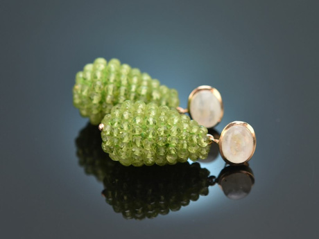 Soft Green! Tropfen Ohrringe Peridot Mondstein Silber 925 ros&eacute; vergoldet