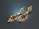 Around 1850! Beautiful Biedermeier earrings garnet and seed pearls gold 58