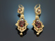 Around 1850! Beautiful Biedermeier earrings garnet and seed pearls gold 58