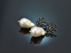 Coral reef! Chic earrings baroque cultured pearls black enamel silver 925
