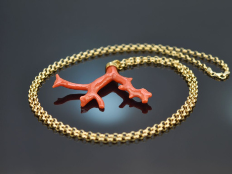 Boho style! Large coral branch pendant with long silver 925 gold-plated chain