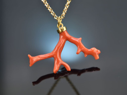 Boho style! Large coral branch pendant with long silver...