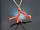 Boho style! Large coral branch pendant with long silver 925 gold-plated chain