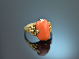 Um 1925! Art Deco Ring mit Sardegna Koralle Gold 585