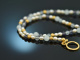 Delicate necklace made of sapphires aquamarines and cultured pearls silver 925 gold-plated