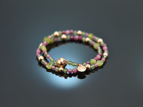 Rosengarten! Fancy Armband mit Rubin Apatit Pink Saphir und Peridot ros&eacute; vergoldet