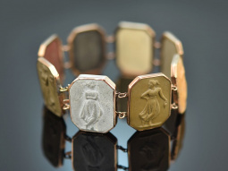 Italy around 1860! Lava cameo bracelet with dancing maenads in tombac settings