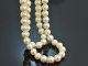 Around 1975! Fine 2-row Akoya cultured pearl necklace with tanzanite and diamonds white gold 585