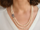 Around 1975! Fine 2-row Akoya cultured pearl necklace with tanzanite and diamonds white gold 585