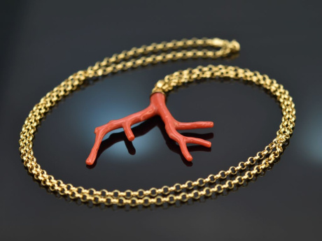 Boho style! Large coral branch pendant with long silver 925 gold-plated chain